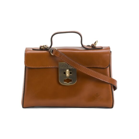 PATRICIA NASH Tan Leather Carisbrooke Satchel With Twist Lock Closure - Picture 1 of 2